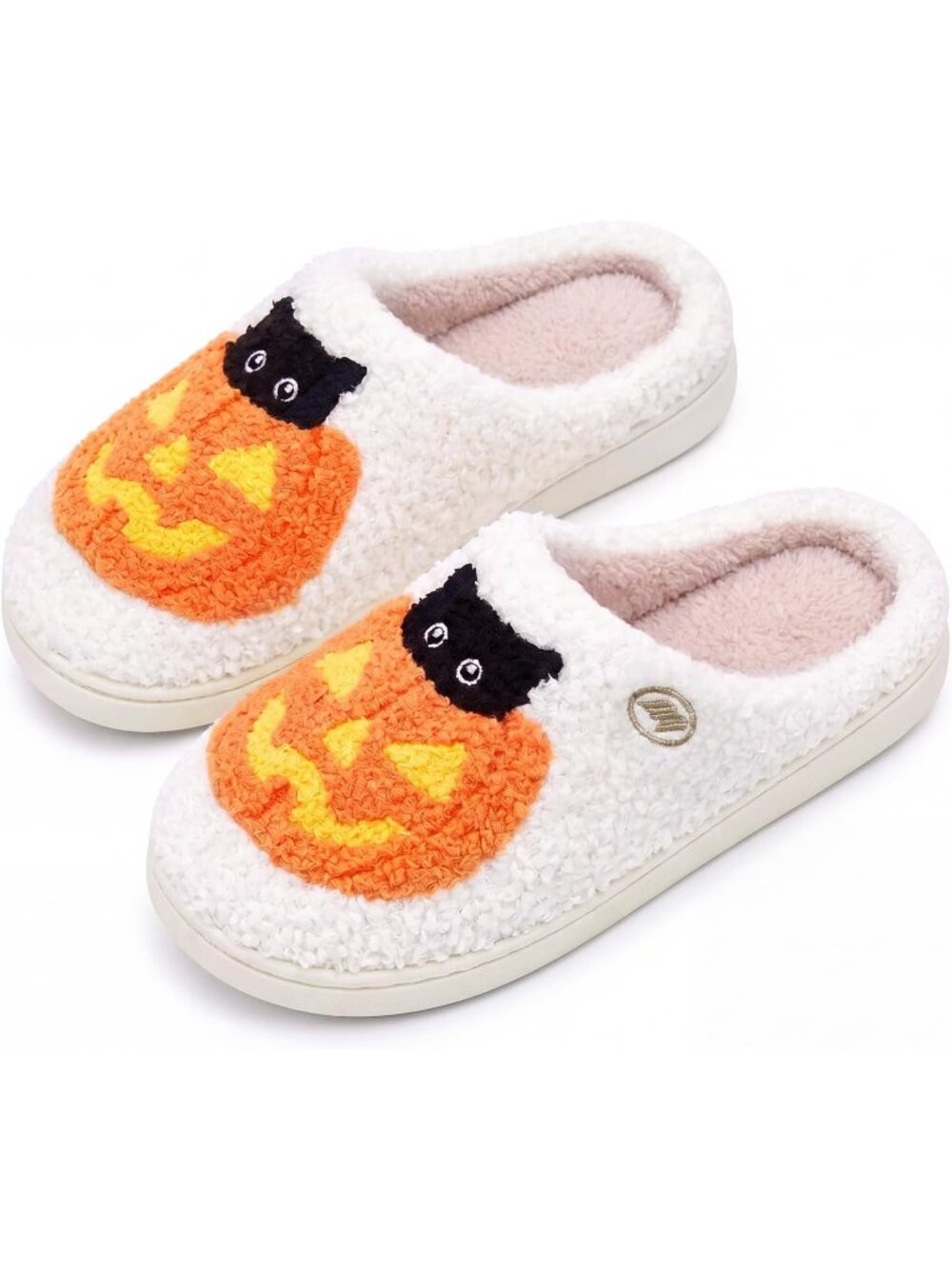 🎃Unisex White Pumpkin Memory Foam Fuzzy Non-Slip Cozy Plush Halloween Slippers